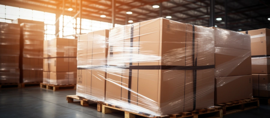 boxes wrapped in film