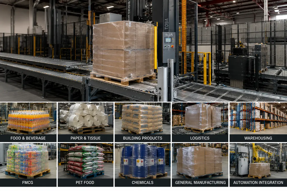 Pallet Wrapping Systems for Manufacturing Industries Automated pallet wrapping system handling palletised products across manufacturing and warehouse applications