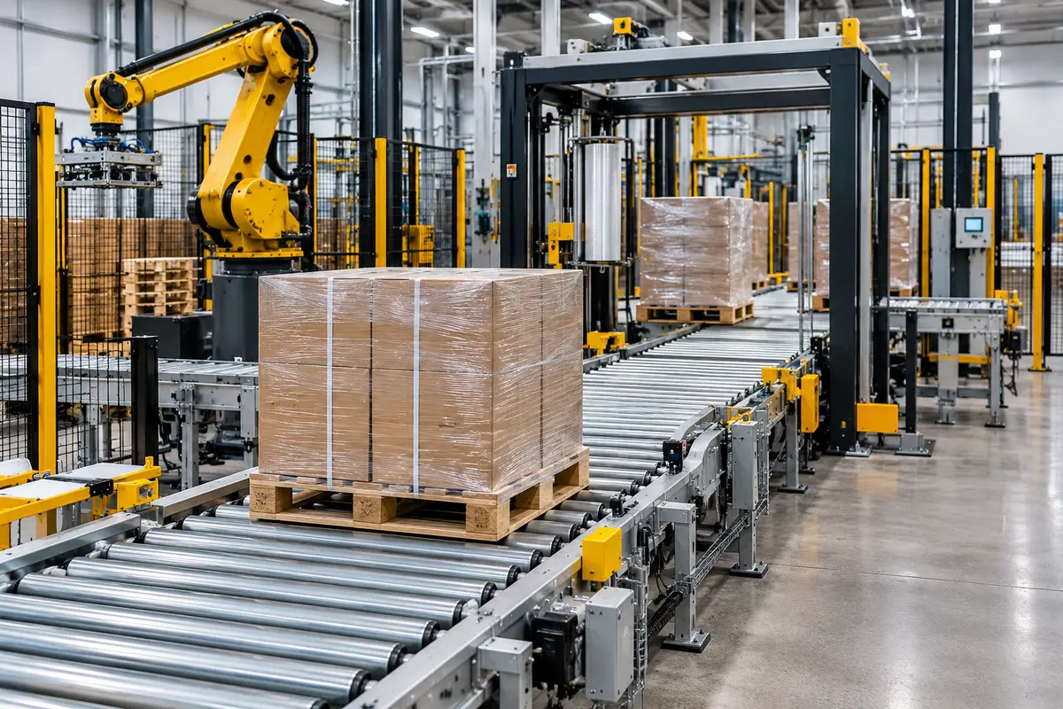 Pallet Conveyors for Automated Production Lines Pallet conveyor integrated into an automated production line