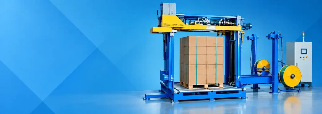 Automatic pallet strapping machine with top and side sealing equipment